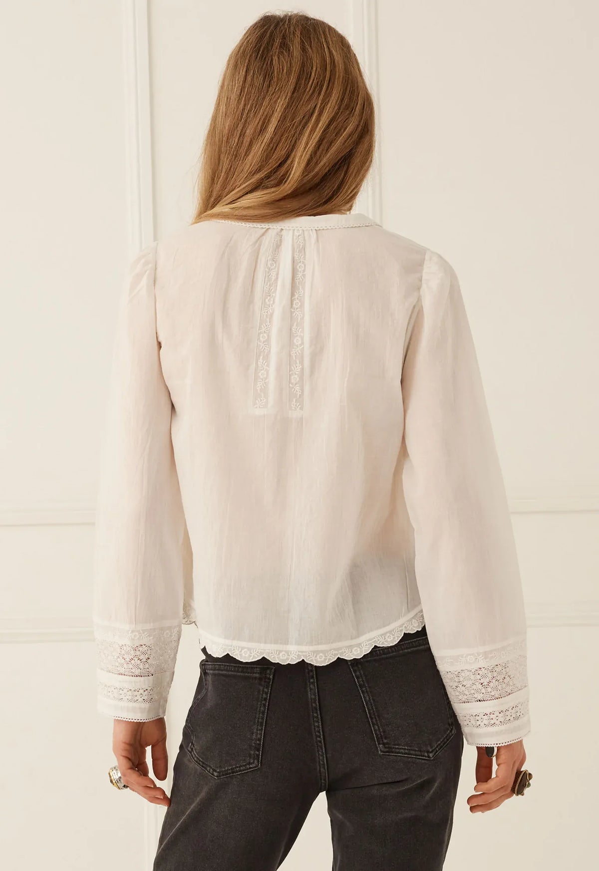 Spell Tops - Boho Prairie Long Sleeve Blouse - Antique White