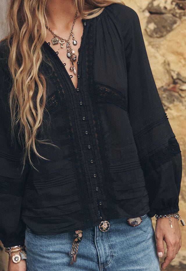 Spell Tops - Long Sleeve Hera Lace Blouse - Vintage Black
