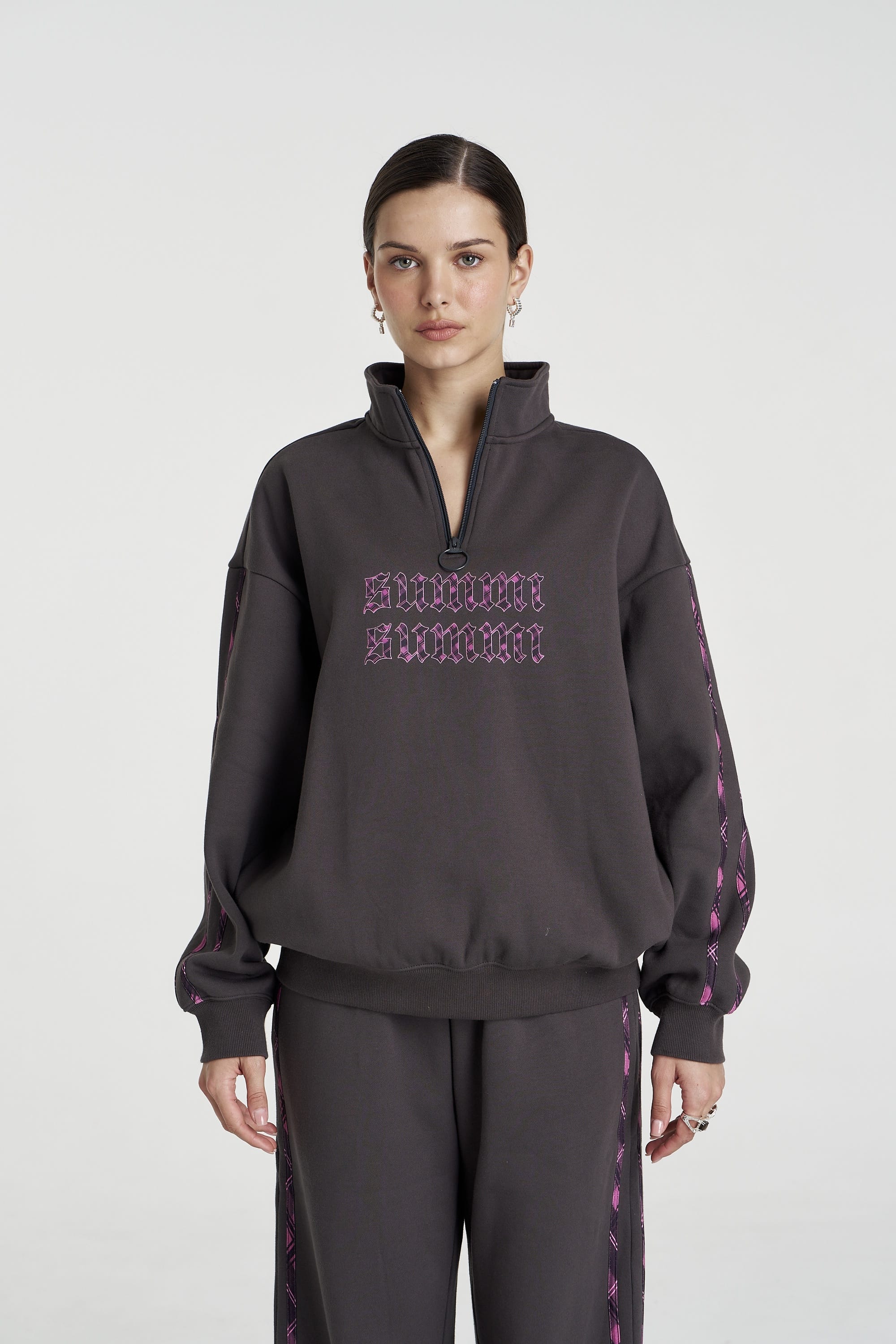 Summi Summi Jumpers Eden Zip Neck Jumper - Shadow