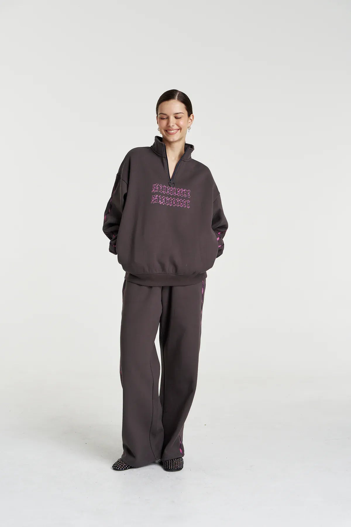 Summi Summi Jumpers Eden Zip Neck Jumper - Shadow