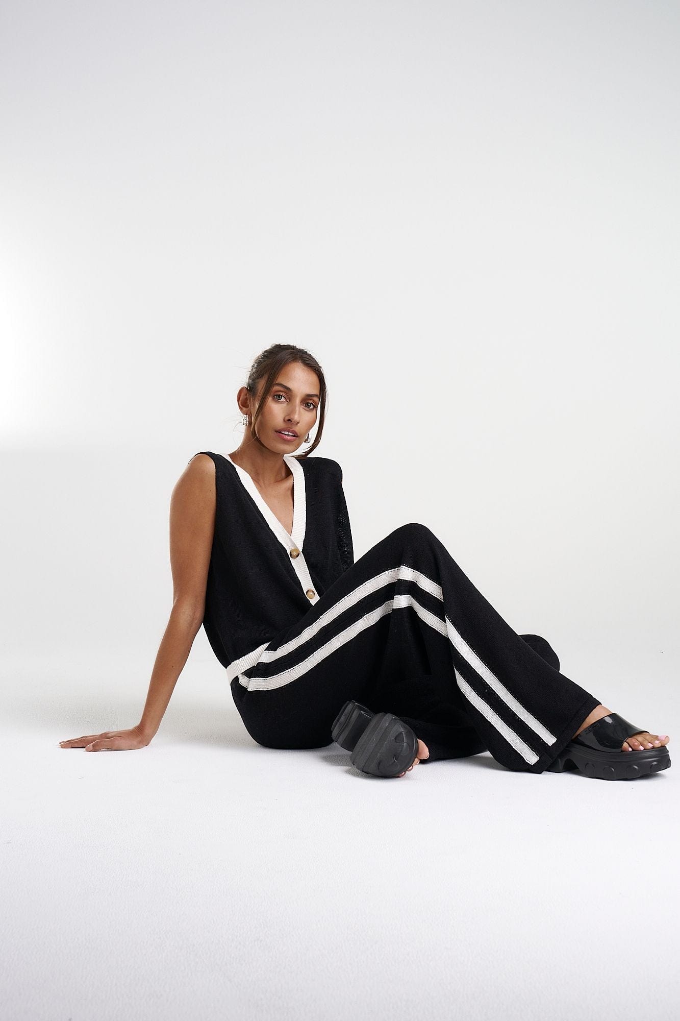 Summi Summi Pants - Casual Summi Summi | Knit Pants - Black/Cream Stripe