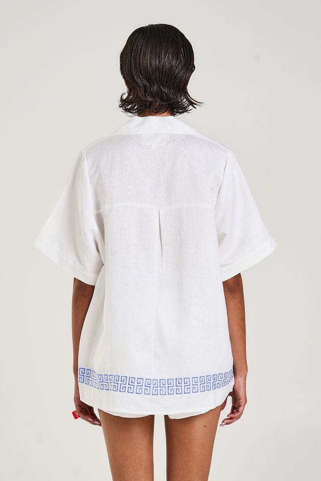 Summi Summi Shirts - Linen Collared SS Shirt - Sol Script