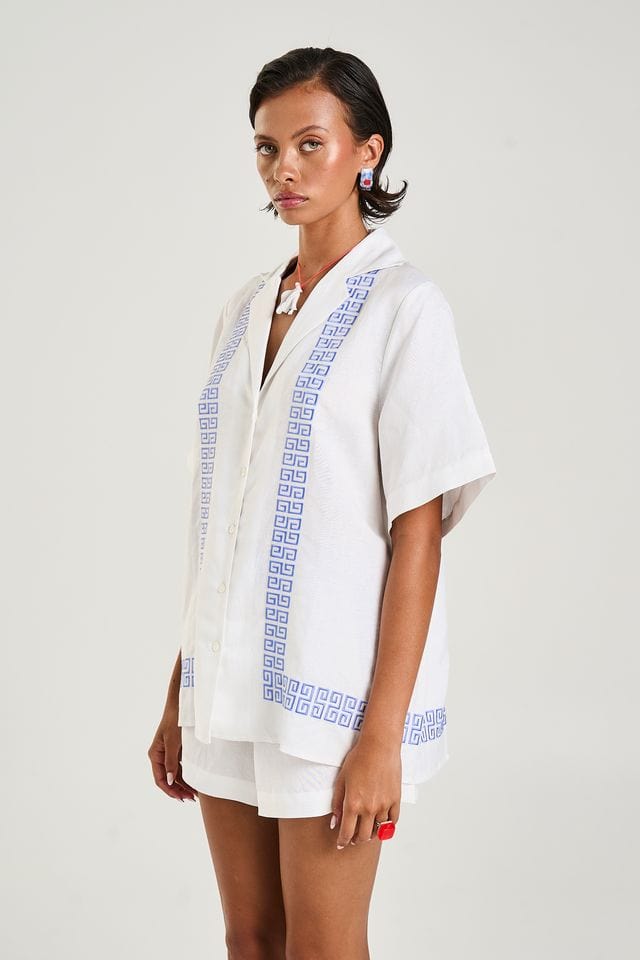 Summi Summi Shirts - Linen Collared SS Shirt - Sol Script