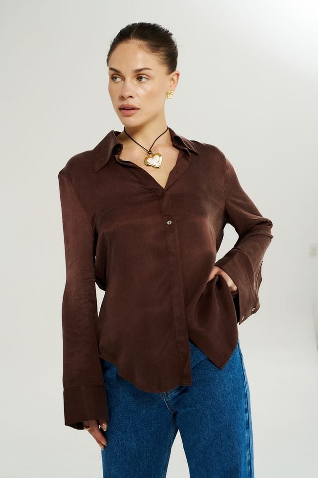 Summi Summi Shirts - Tailored Bowie LS Shirt - Chocolate