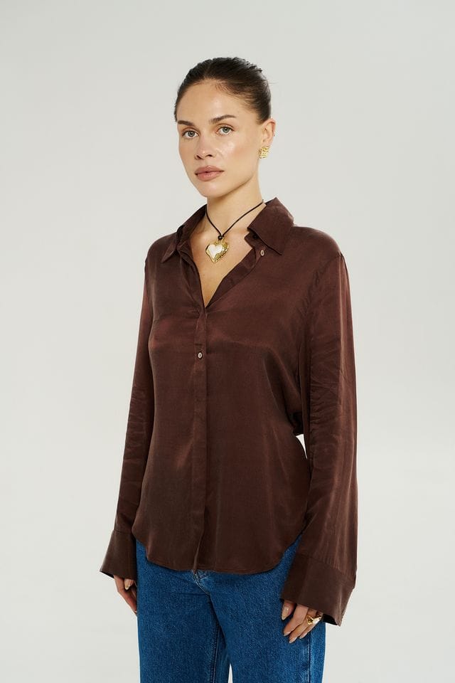 Summi Summi Shirts - Tailored Bowie LS Shirt - Chocolate