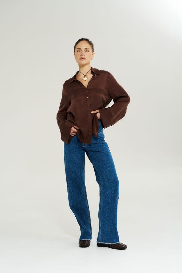 Summi Summi Shirts - Tailored Bowie LS Shirt - Chocolate