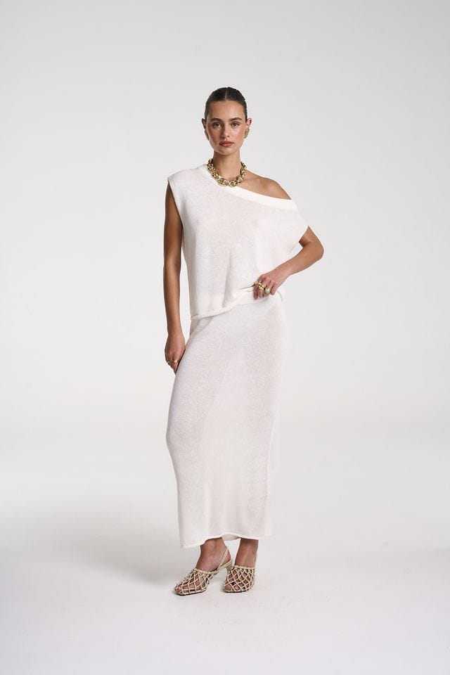 Summi Summi Tops Knit Off Shoulder Top - White