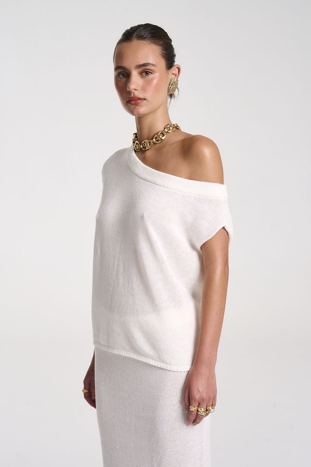 Summi Summi Tops Knit Off Shoulder Top - White