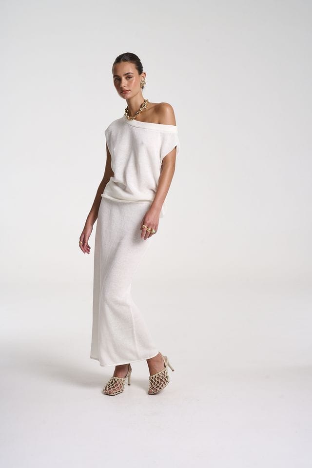 Summi Summi Tops Knit Off Shoulder Top - White