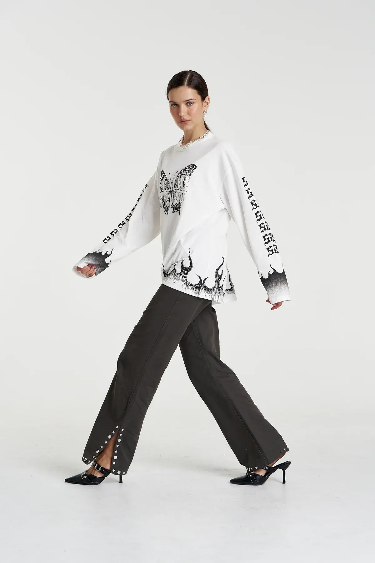 Summi Summi Tops - Long Sleeve Butterfly Flames LS Tee - Lily White