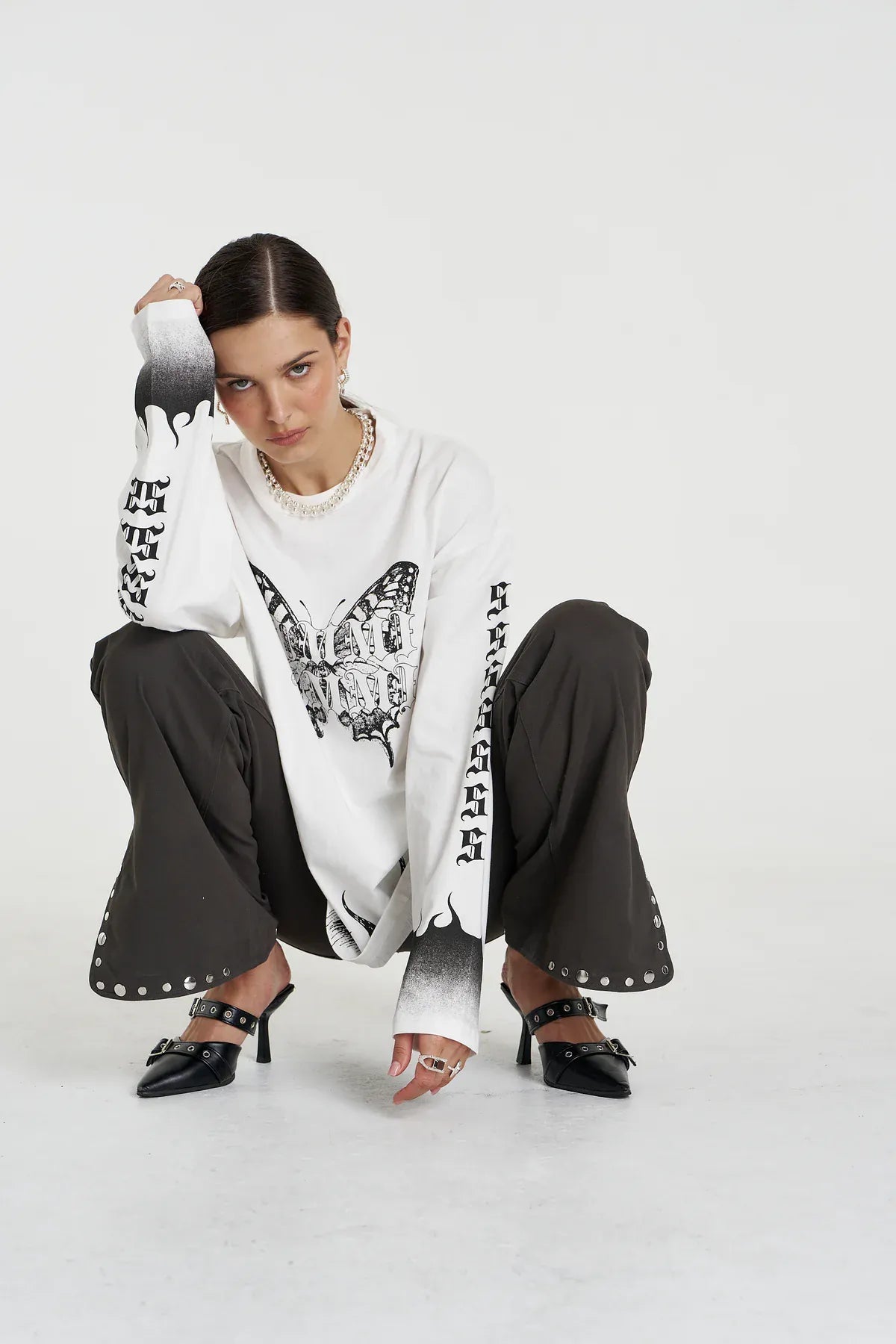 Summi Summi Tops - Long Sleeve Butterfly Flames LS Tee - Lily White