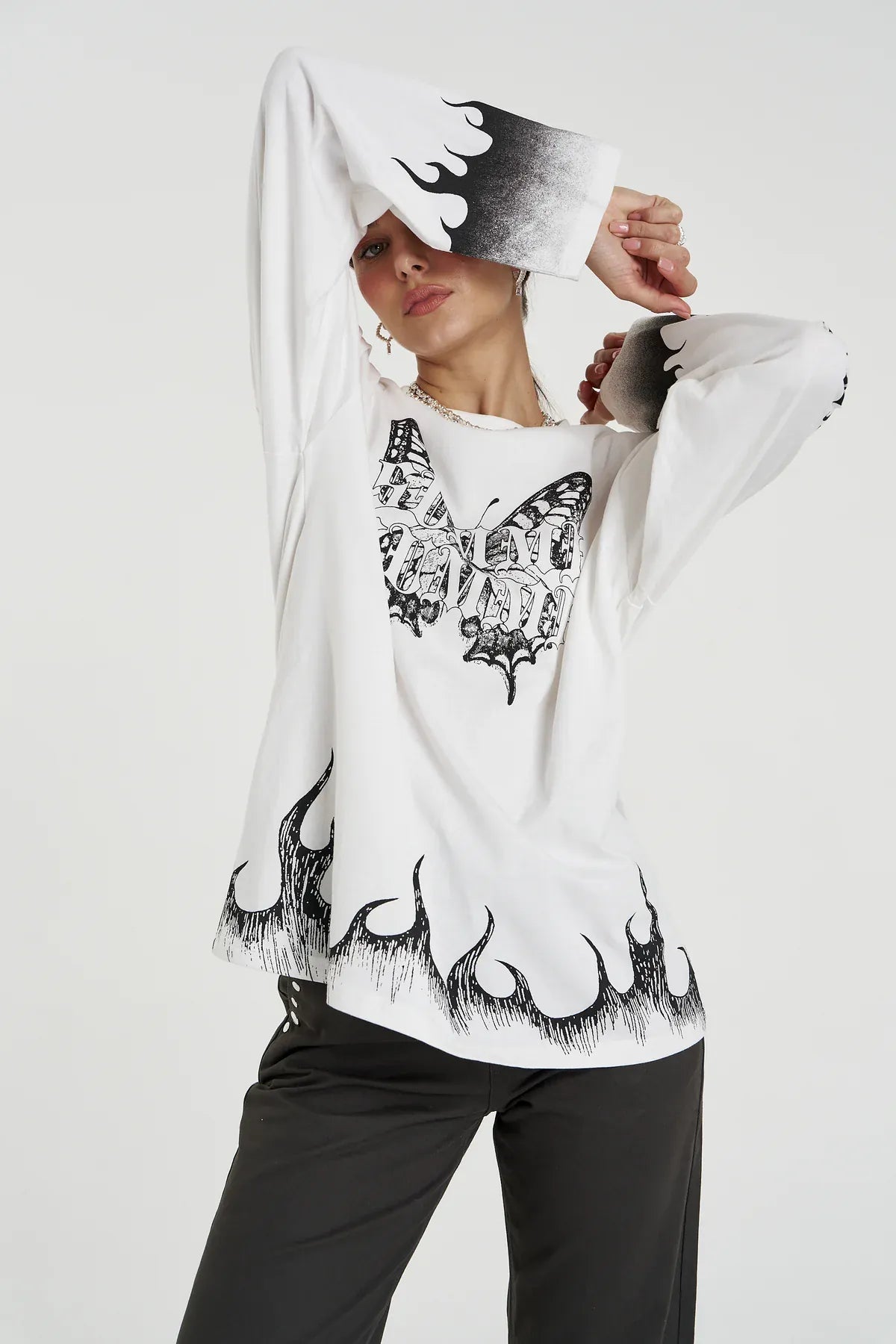 Summi Summi Tops - Long Sleeve Butterfly Flames LS Tee - Lily White