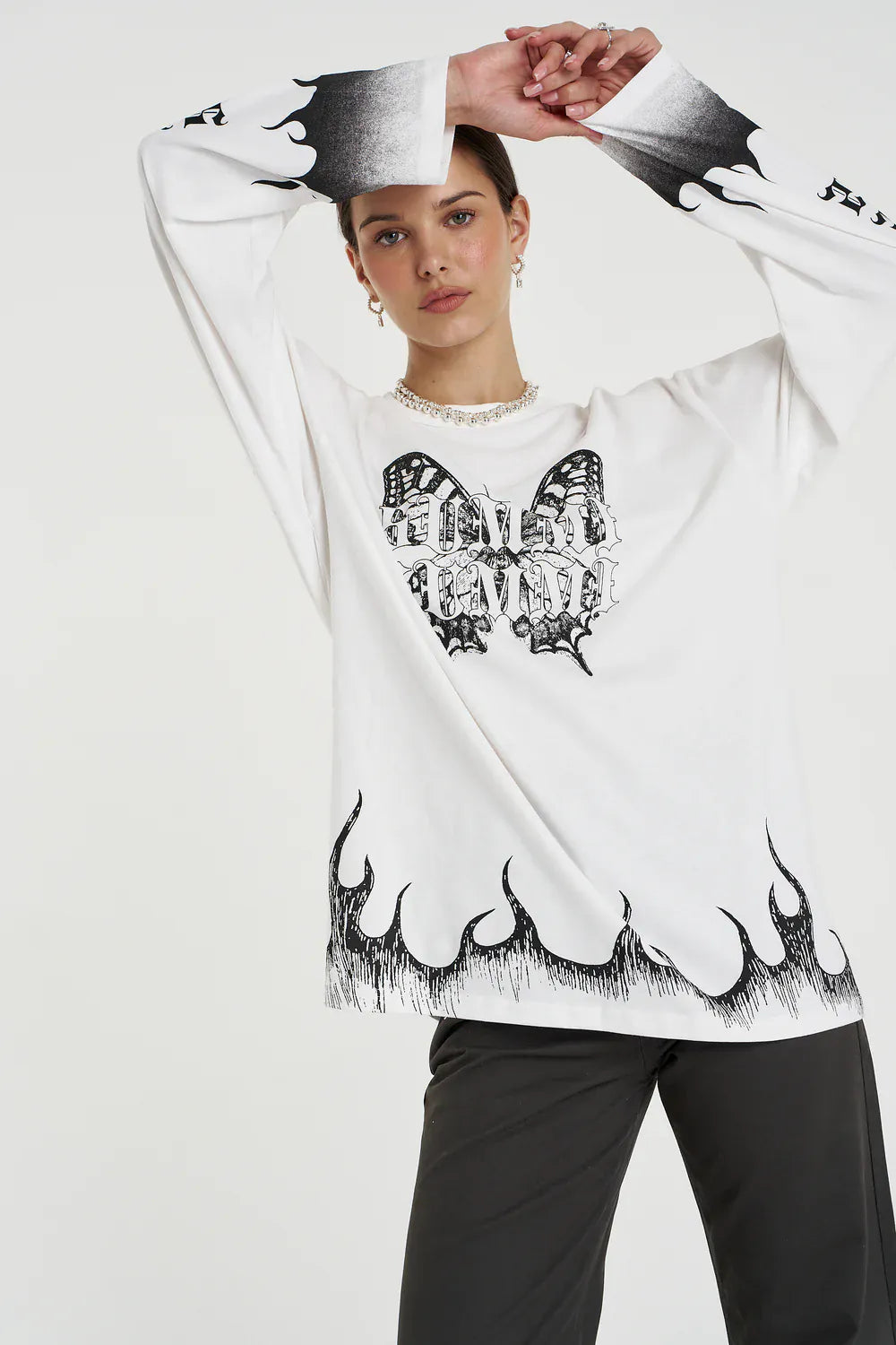 Summi Summi Tops - Long Sleeve Butterfly Flames LS Tee - Lily White