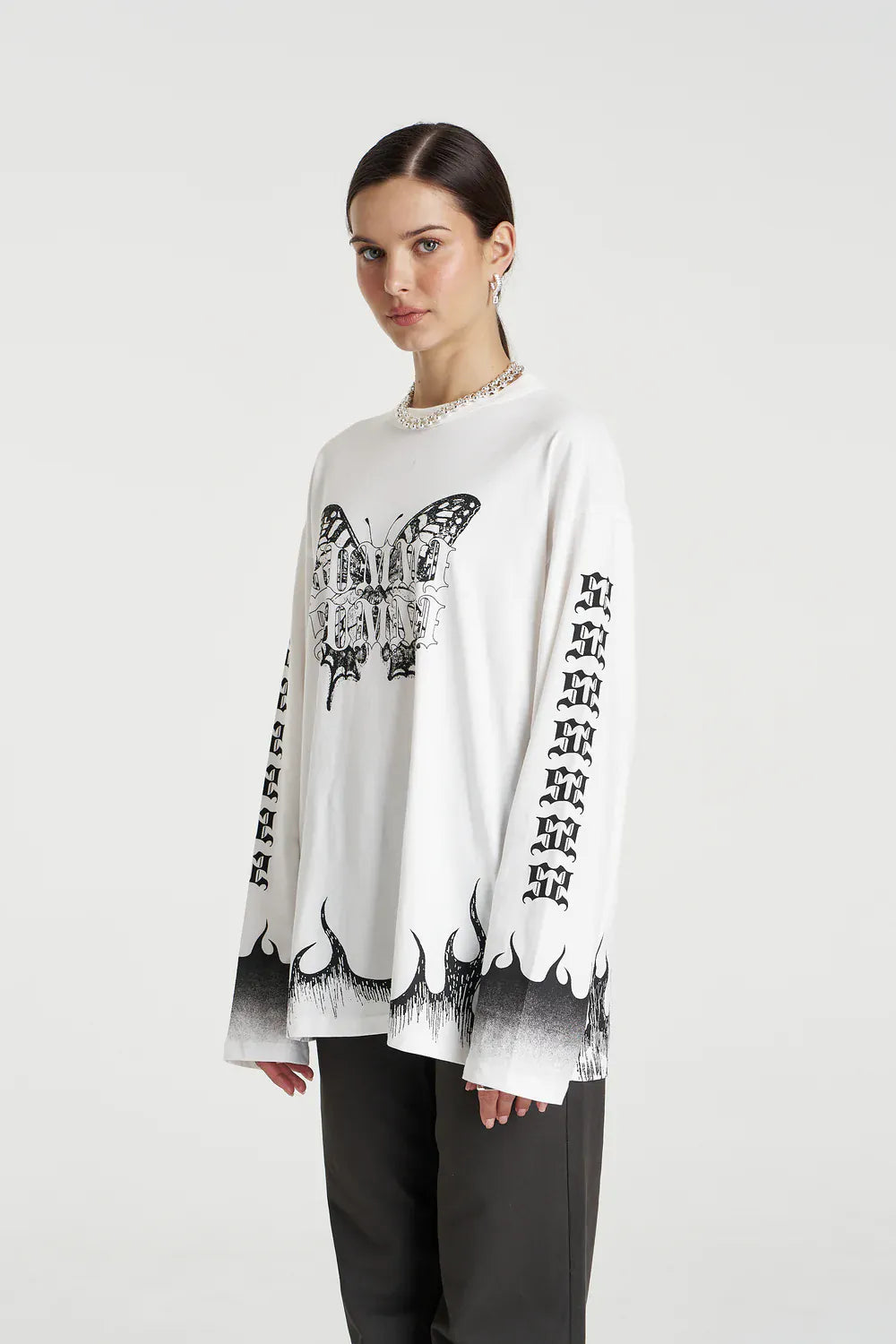 Summi Summi Tops - Long Sleeve Butterfly Flames LS Tee - Lily White