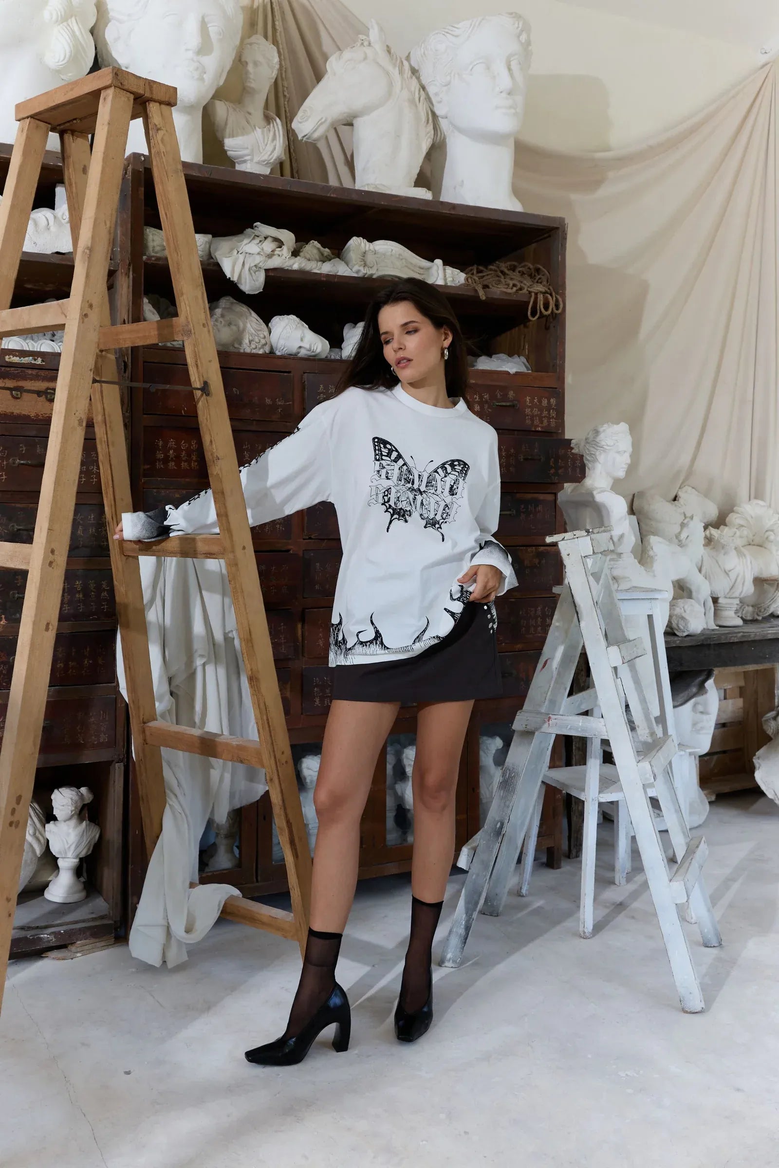Summi Summi Tops - Long Sleeve Butterfly Flames LS Tee - Lily White