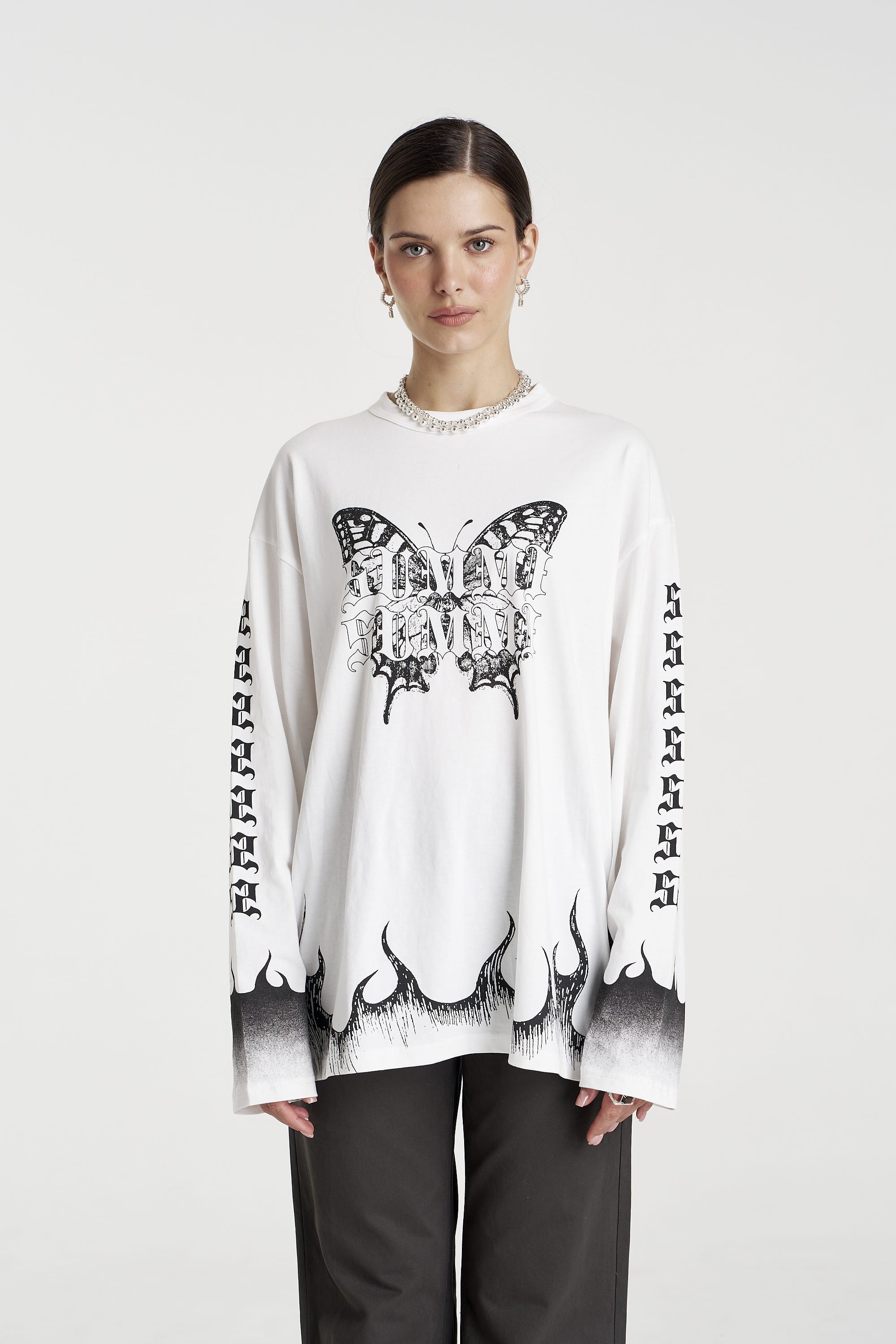 Summi Summi Tops - Long Sleeve Butterfly Flames LS Tee - Lily White