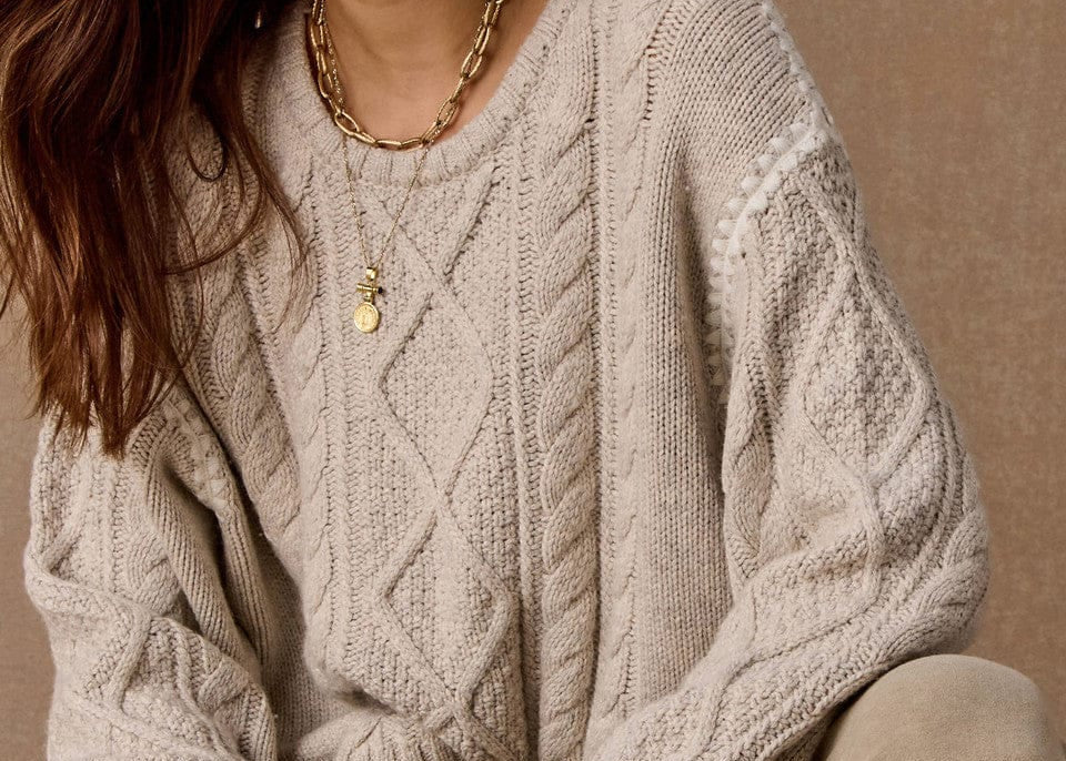 The Upside Knits Xanthe Crew Neck Knit Sweater - Cream