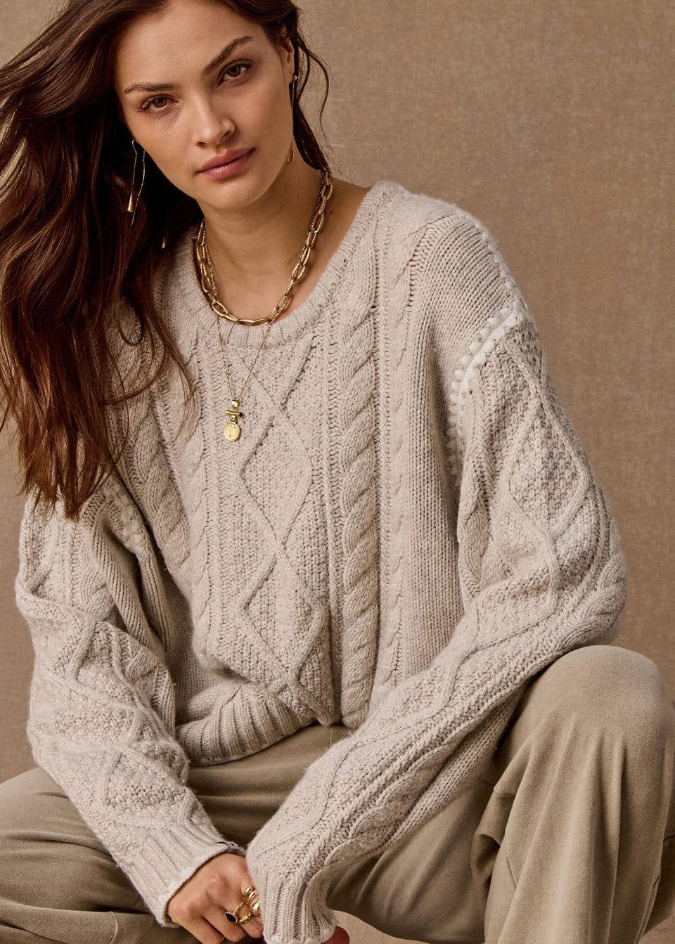 The Upside Knits Xanthe Crew Neck Knit Sweater - Cream