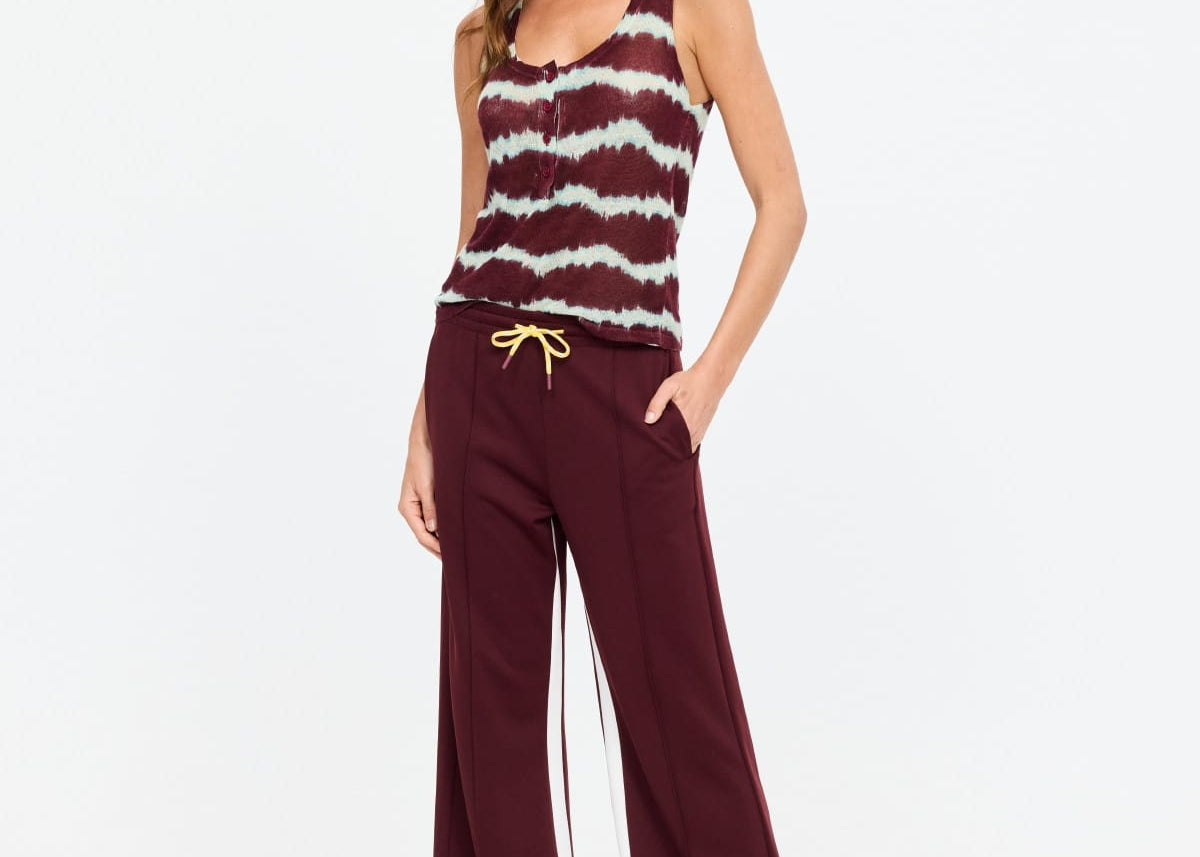 The Upside Pants - Casual Marnie Panelled Wide Leg Pant - Maroon