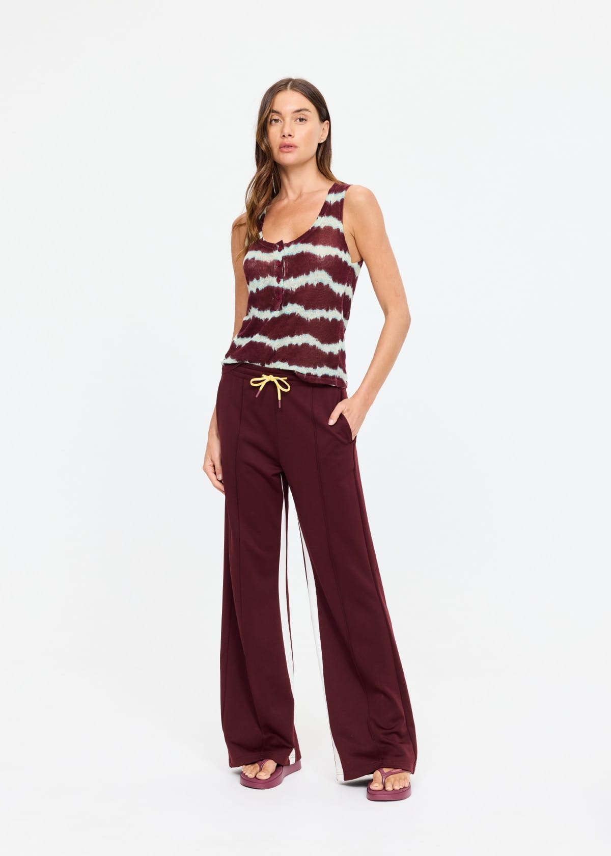 The Upside Pants - Casual Marnie Panelled Wide Leg Pant - Maroon