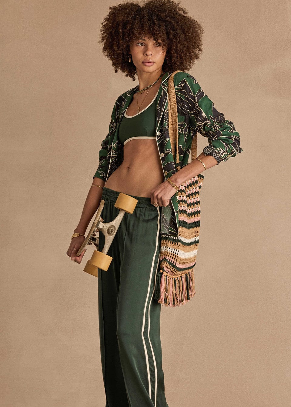 The Upside Pants - Casual Marnie Silk Wide Leg Pant- Jungle Green