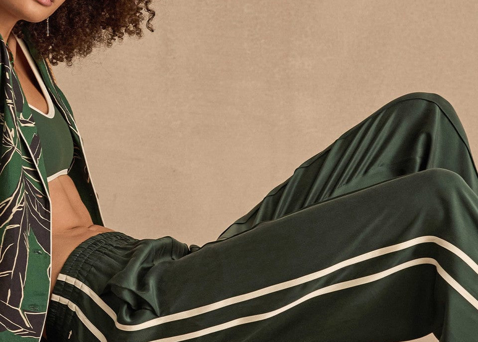 The Upside Pants - Casual Marnie Silk Wide Leg Pant- Jungle Green