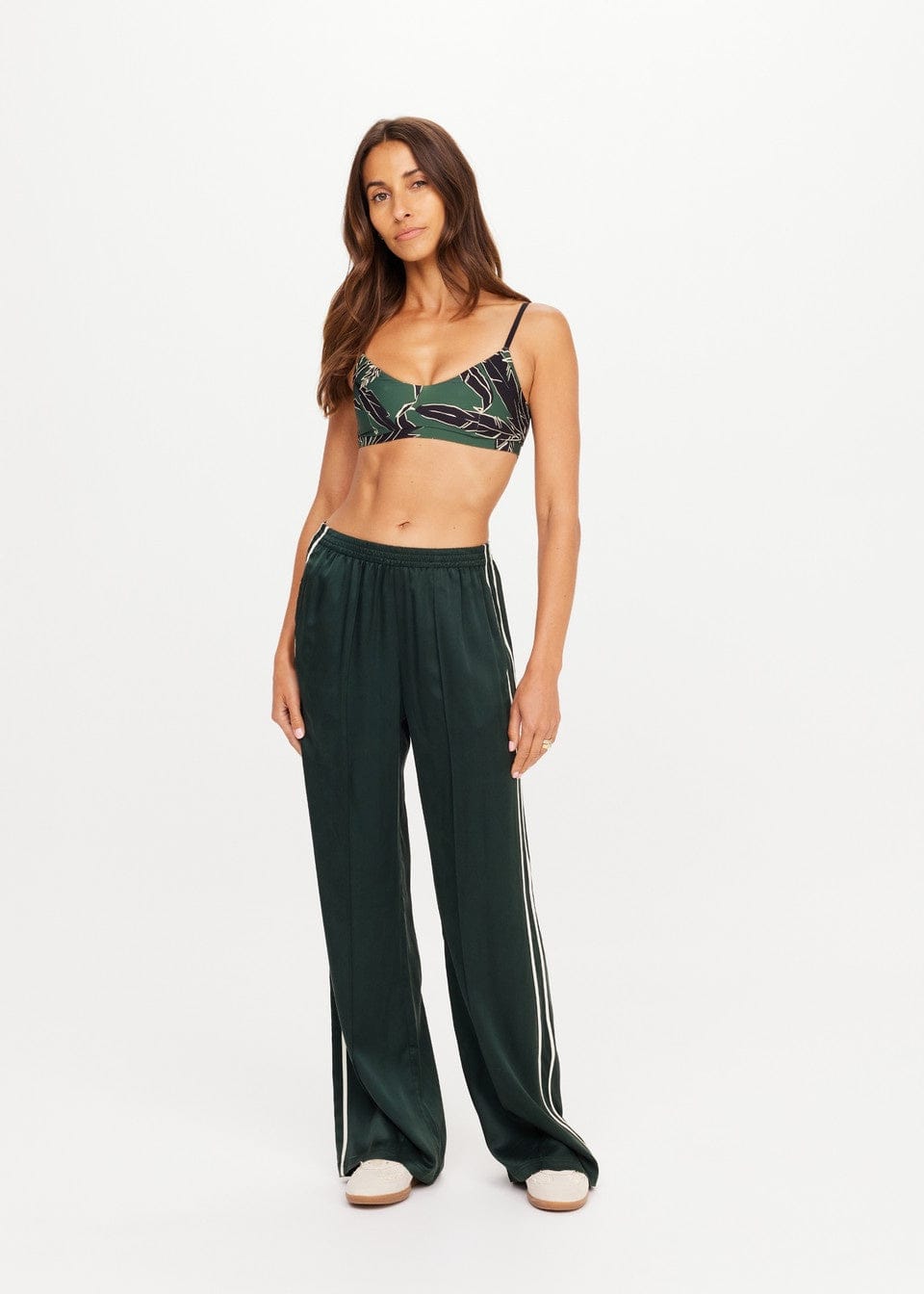 The Upside Pants - Casual Marnie Silk Wide Leg Pant- Jungle Green