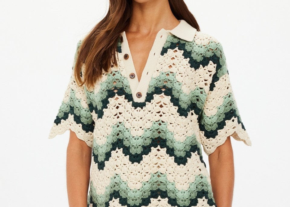 The Upside Shirts - Boho Tidal Sagra Crochet Shirt - Jade Green