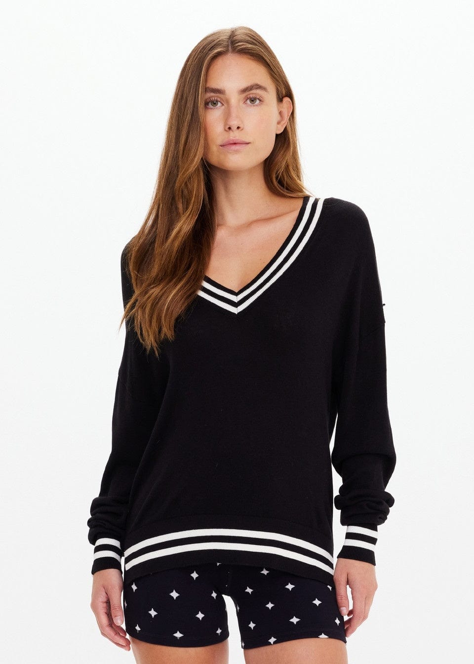 The Upside Sweaters The Upside | Duet V Neck Knit  Sweater - Black