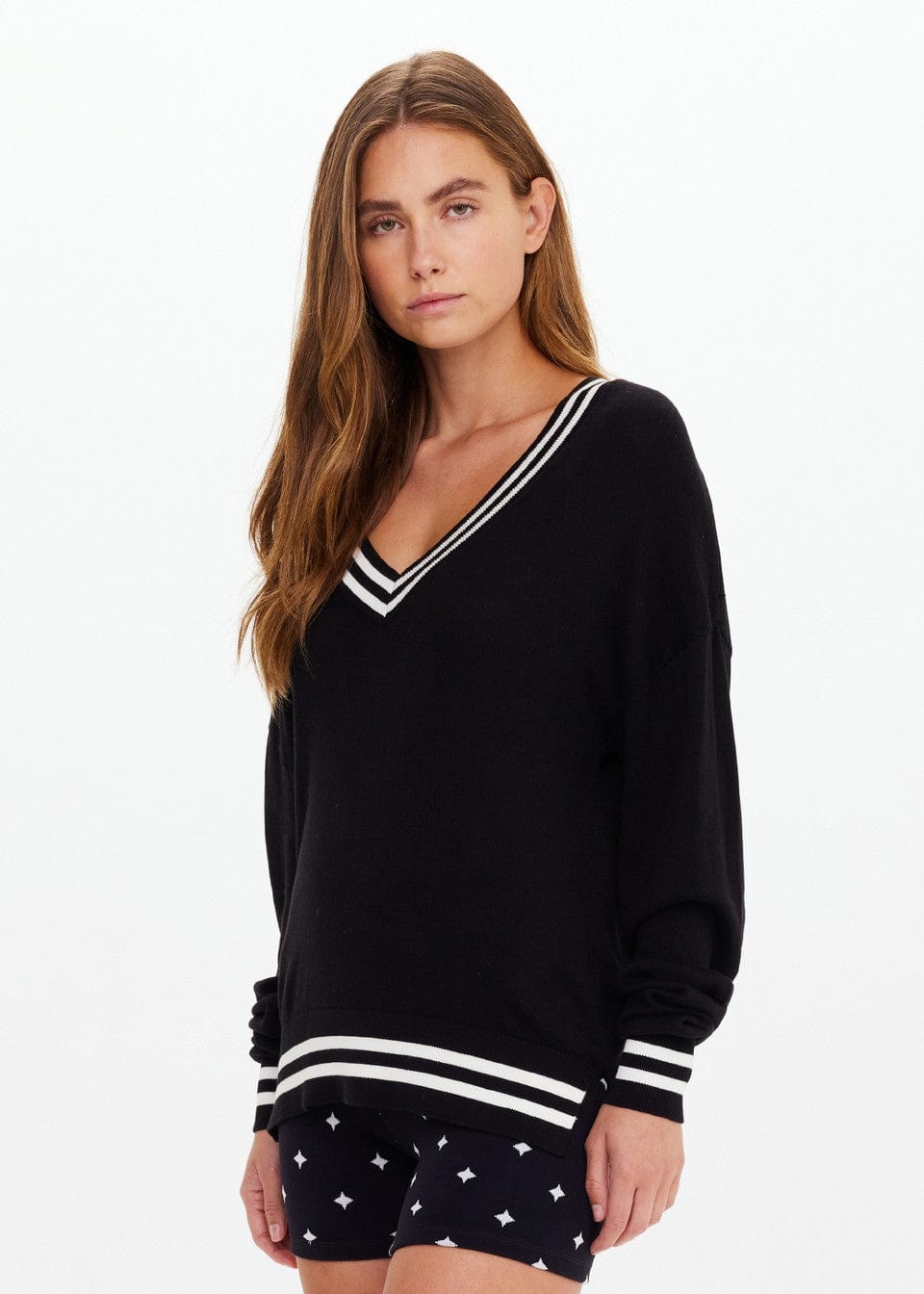 The Upside Sweaters The Upside | Duet V Neck Knit  Sweater - Black