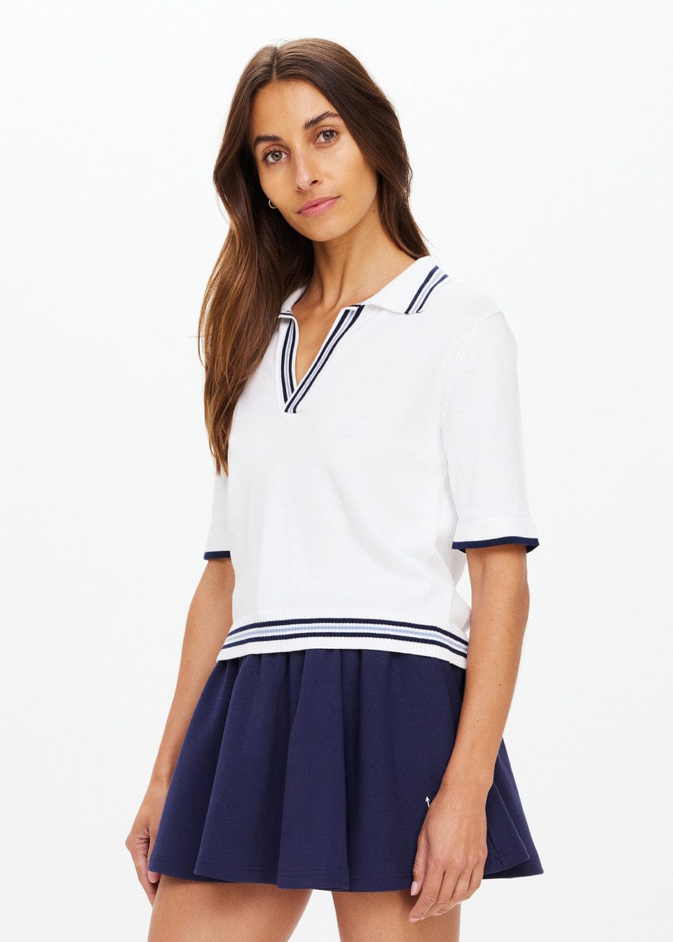 The Upside Tops Archie Collared Knit Polo - White