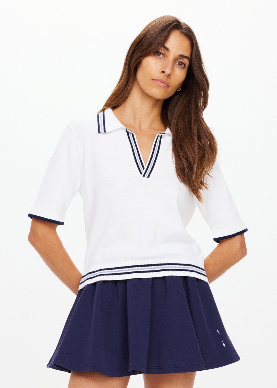 The Upside Tops Archie Collared Knit Polo - White