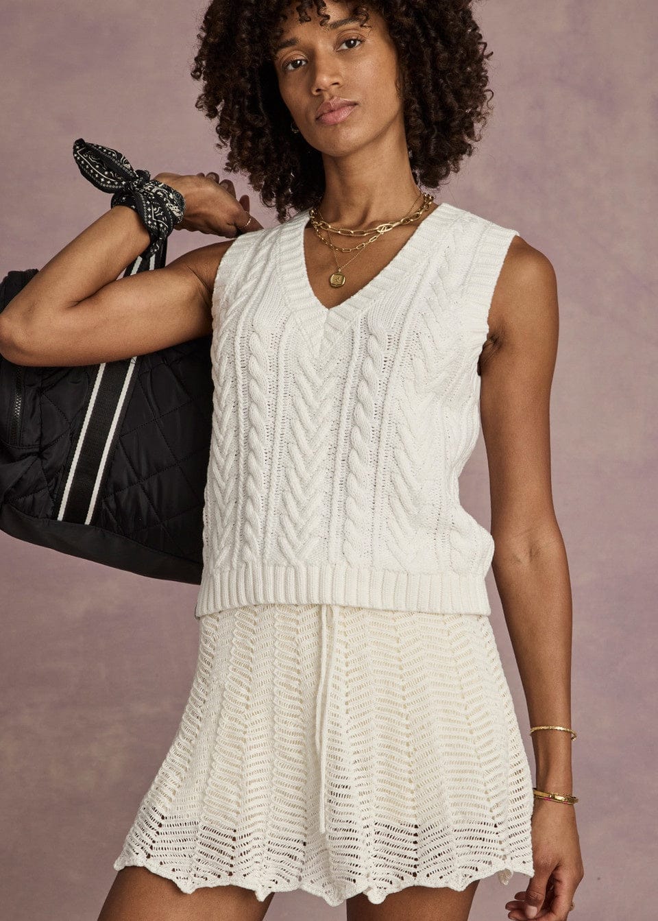 The Upside Tops Espada Hermina V Neck Vest - Creme