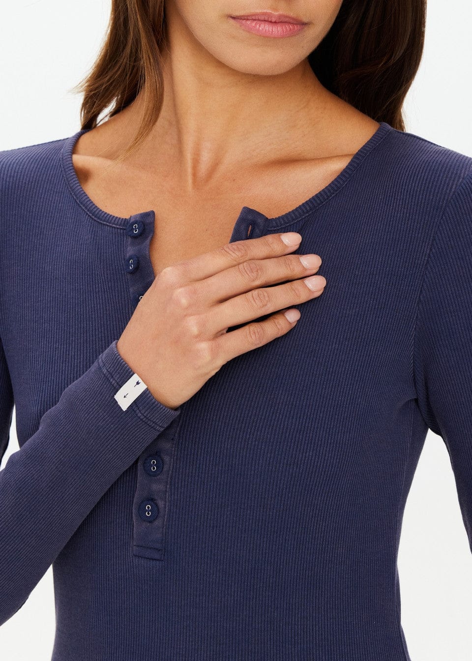 The Upside Tops - Long Sleeve Ness Ribbed Long Sleeve Top - Washed Denim