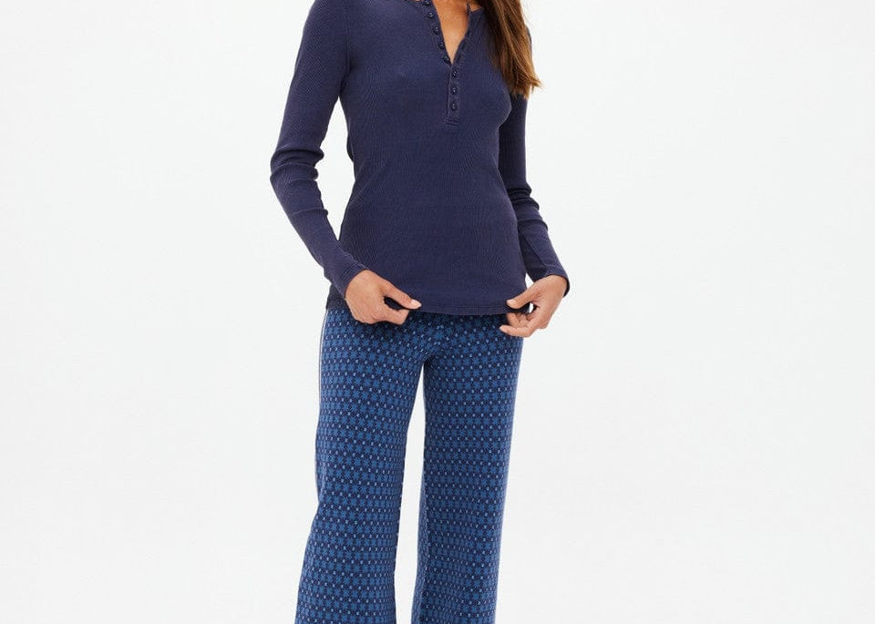 The Upside Tops - Long Sleeve Ness Ribbed Long Sleeve Top - Washed Denim