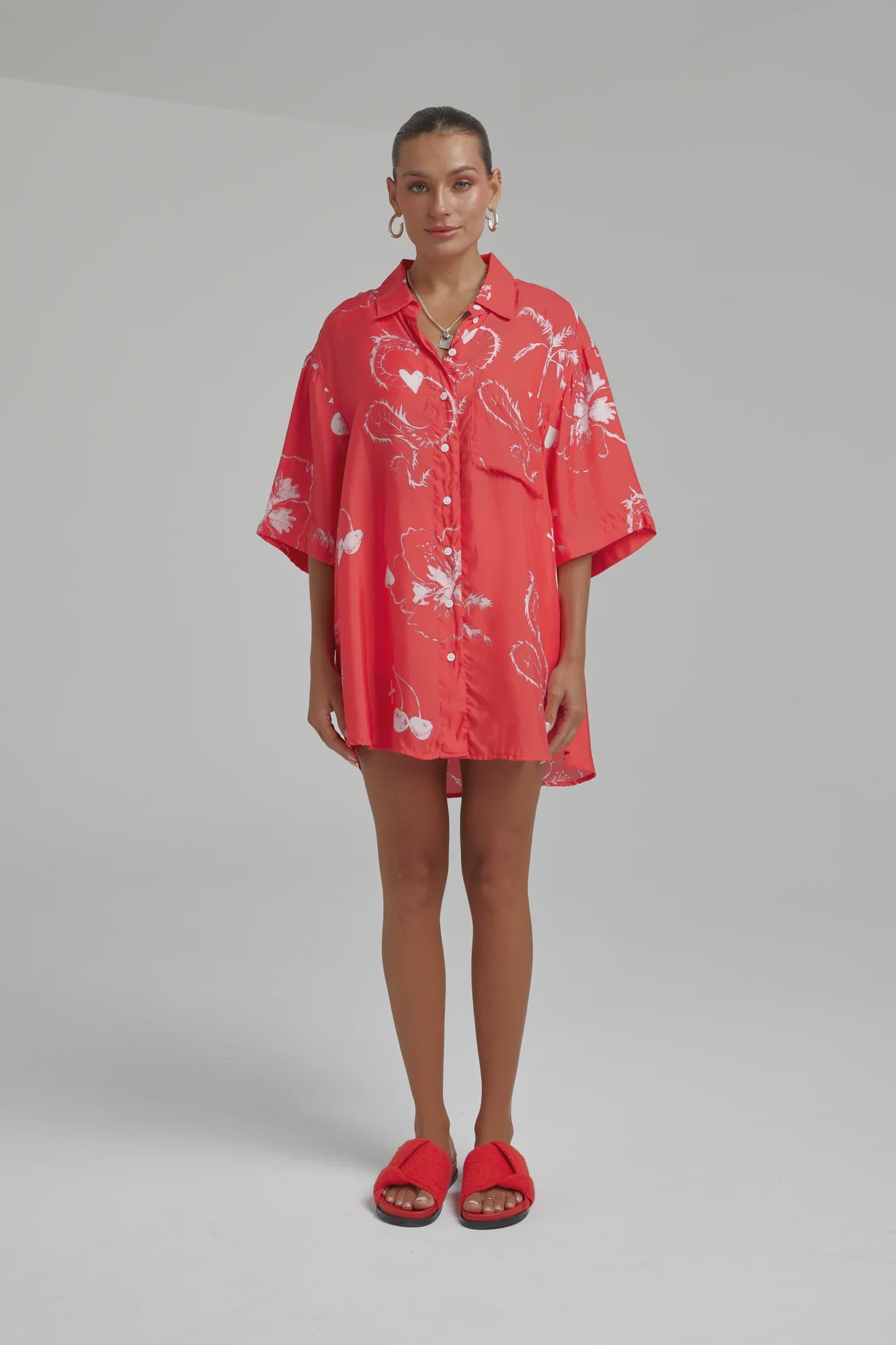 Summi Summi | Cupro Big Shirt - Red Dragon of Hearts