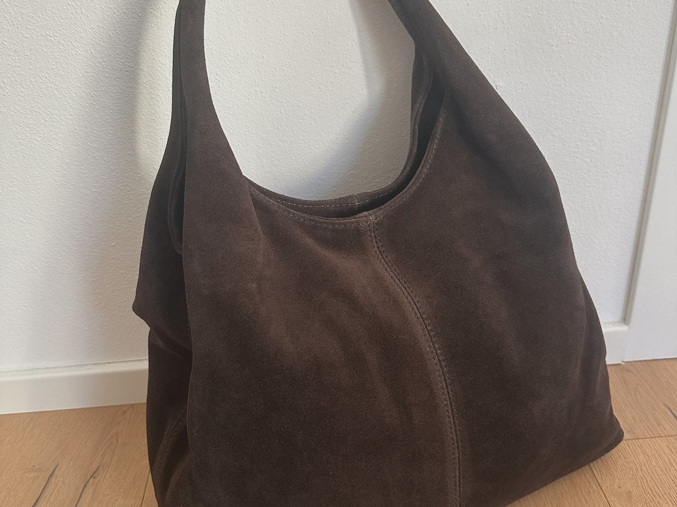 Zhade Handbags - Large Thea Bag - Brown Suede