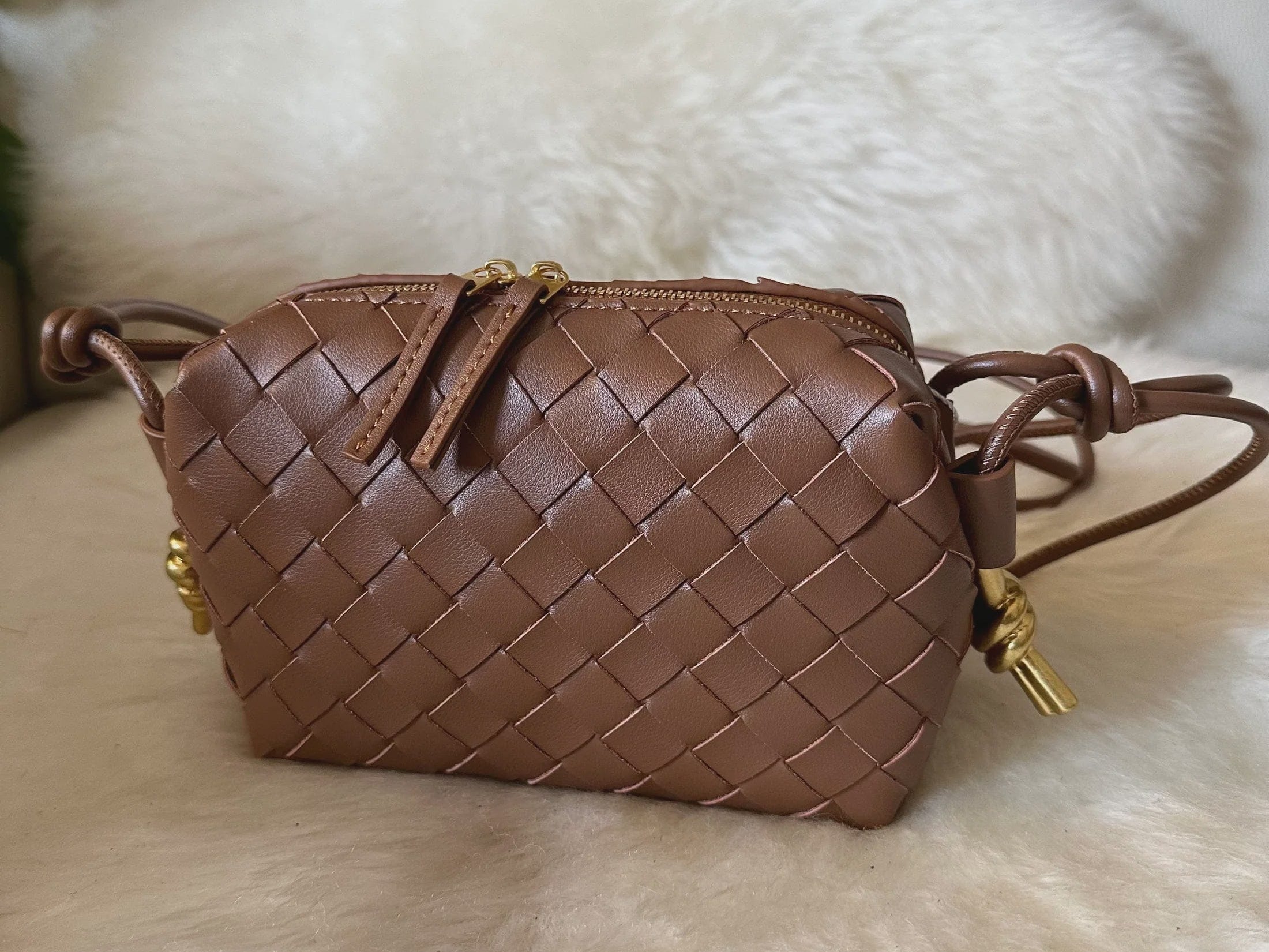 Zhade Handbags - Small Camera Bag - Caramel Leather