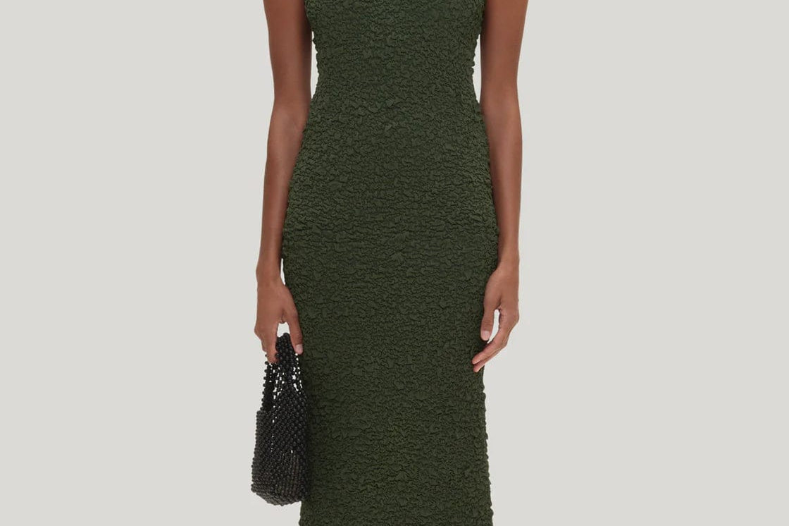 Zulu & Zephyr Dresses Crinkle Knit Dress - Tallow Green