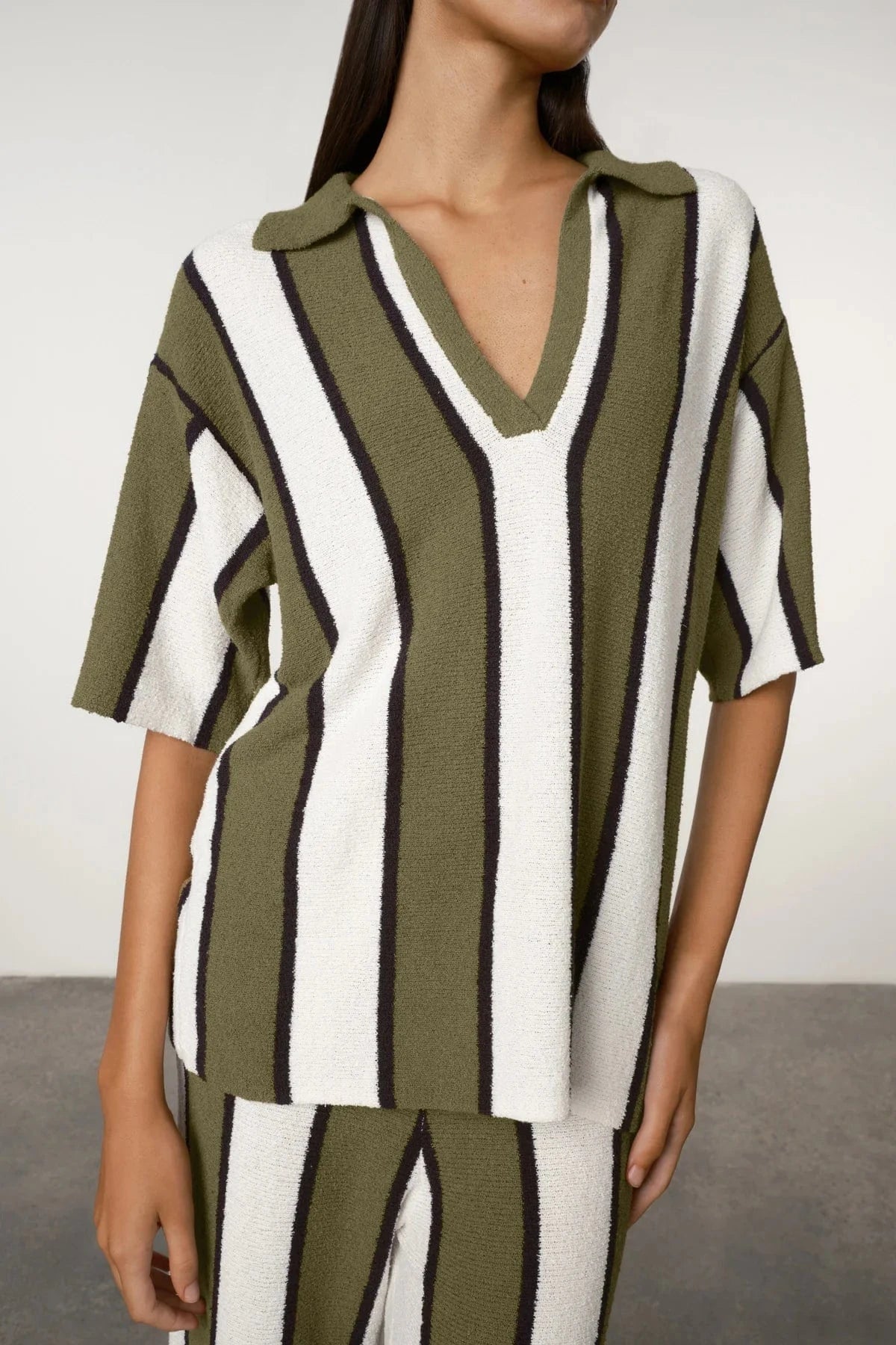 Zulu & Zephyr Shirts - Casual Textured Knit Shirt - Olive Stripe