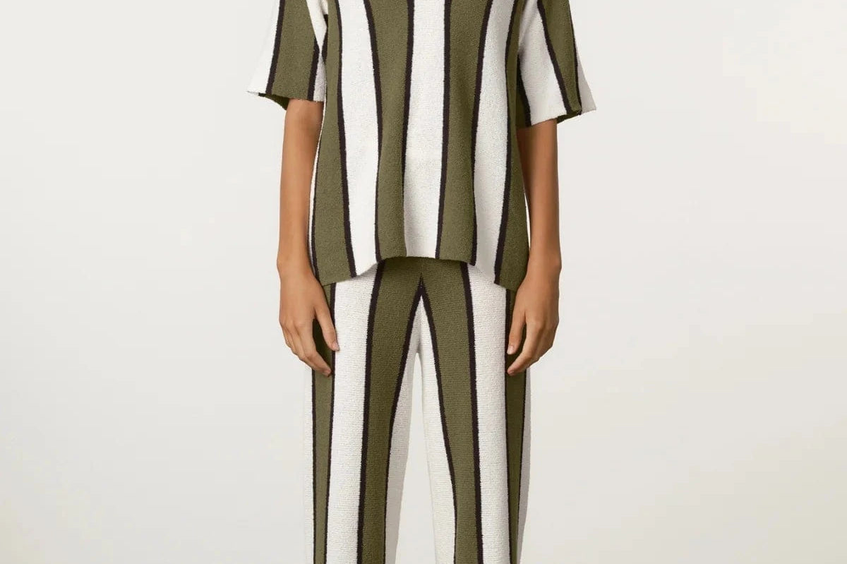 Zulu & Zephyr Shirts - Casual Textured Knit Shirt - Olive Stripe