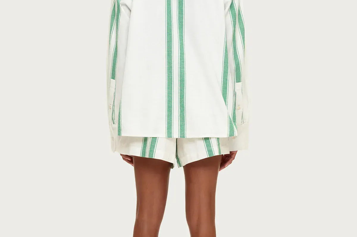 Zulu & Zephyr Shirts - Linen Cotton Linen Stripe - Green Stripe