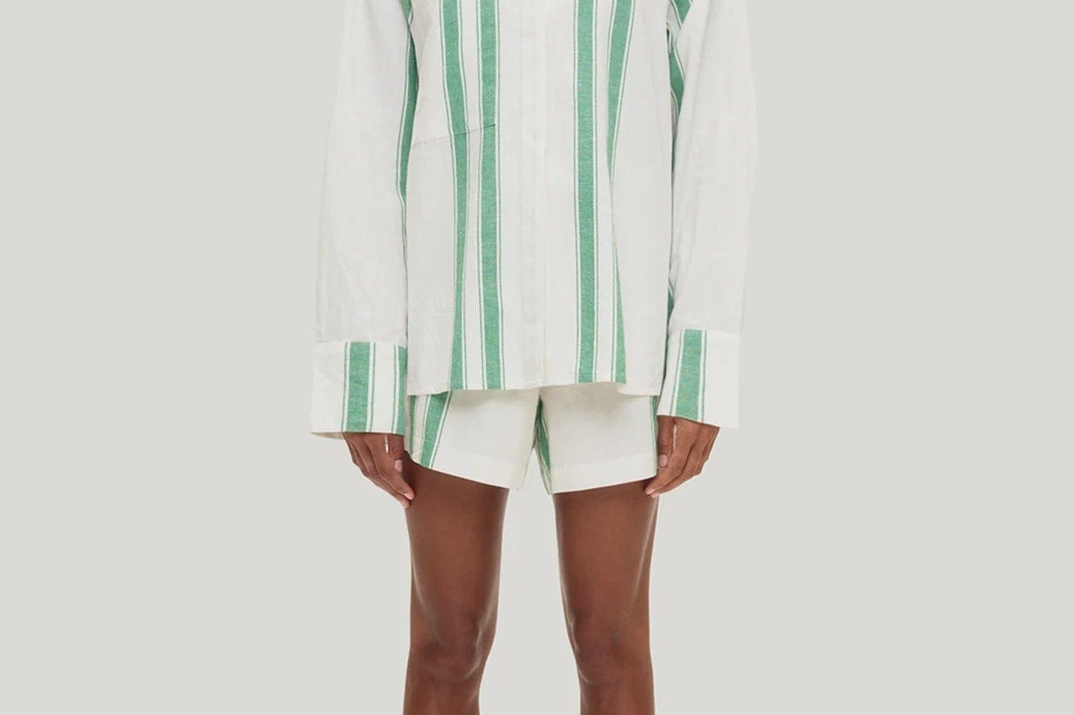 Zulu & Zephyr Shirts - Linen Cotton Linen Stripe - Green Stripe