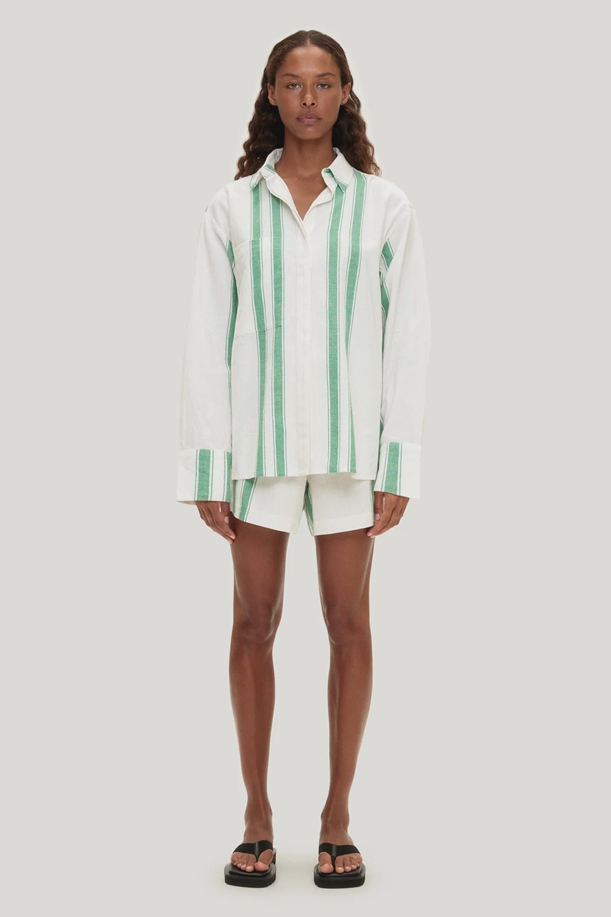Zulu & Zephyr Shirts - Linen Cotton Linen Stripe - Green Stripe