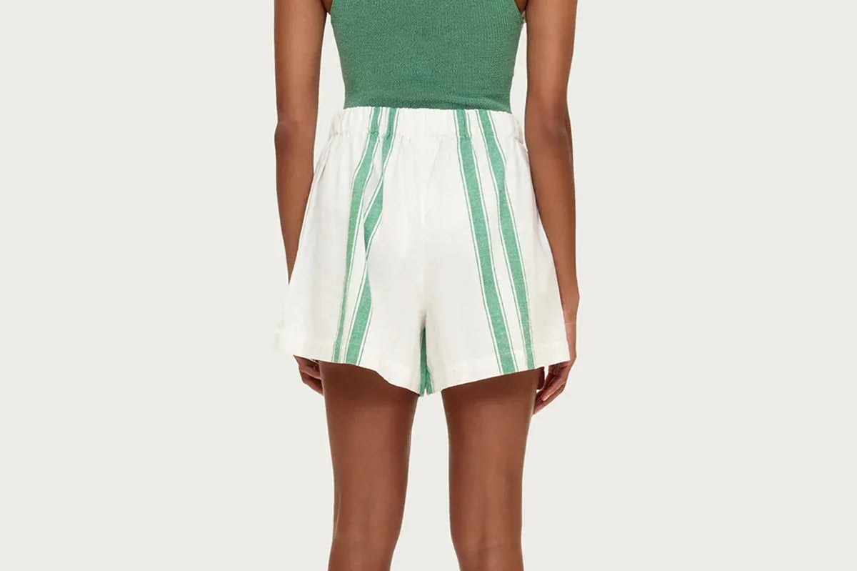 Zulu & Zephyr Shorts - Casual Cotton Linen Short - Green Stripe