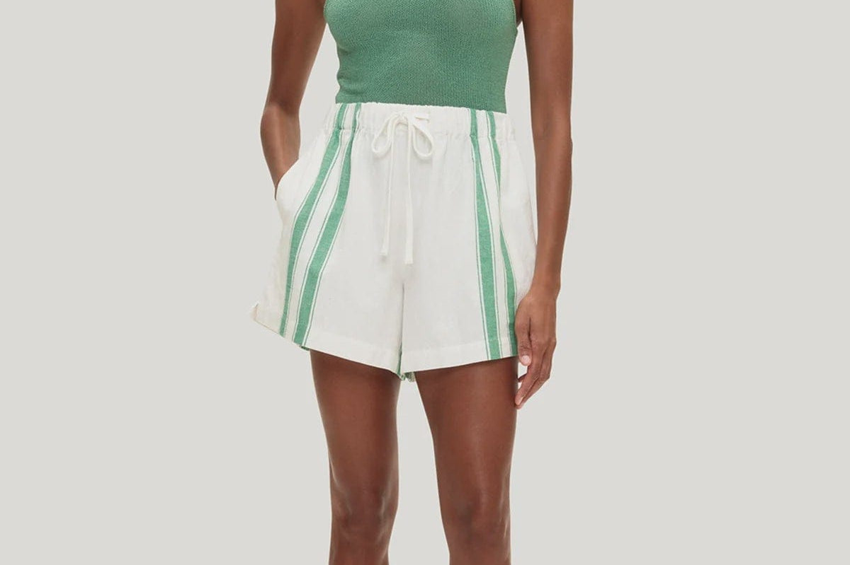 Zulu & Zephyr Shorts - Casual Cotton Linen Short - Green Stripe