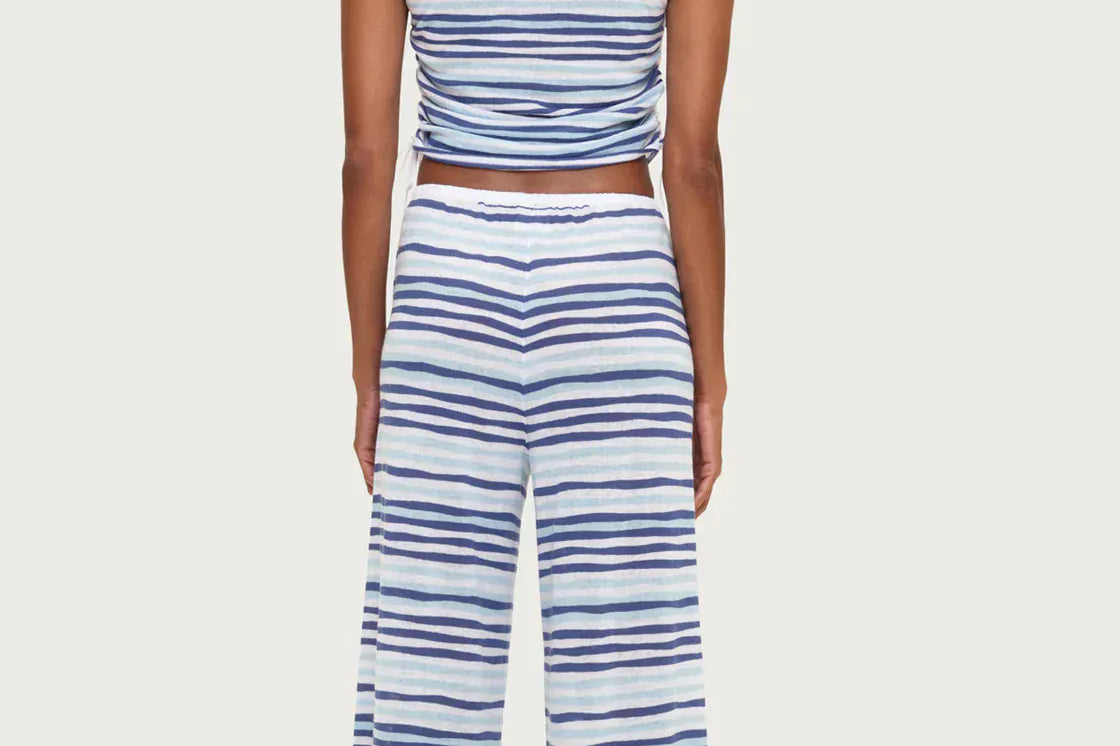 Zulu & Zephyr Tops - Tanks Gathered Knit Tank - Blue Stripe