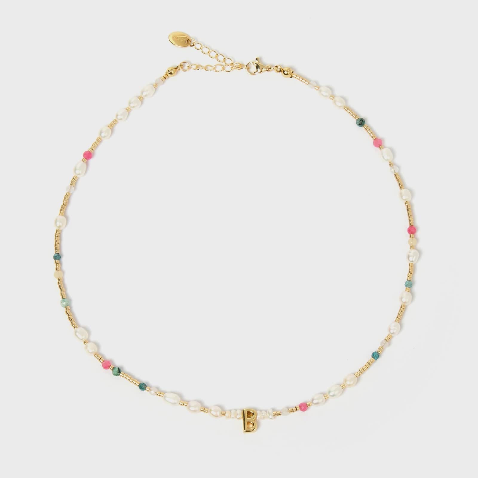 Arms Of Eve Jewellery Arms Of Eve | Beaded Gemstone and Pearl Initial Necklace