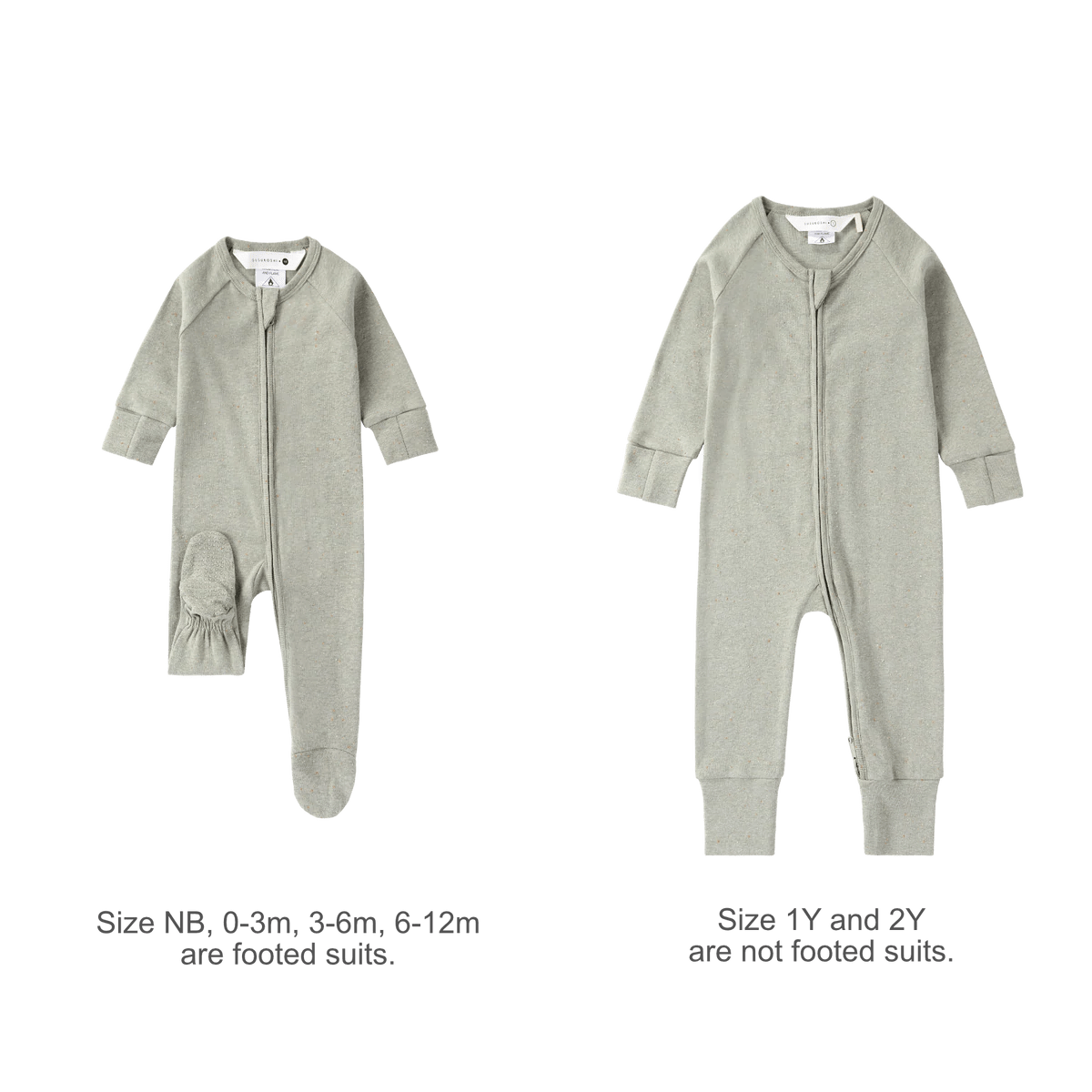 Susukoshi Kids Susukoshi | Organic Zip L/S Growsuit - Sage Speckled